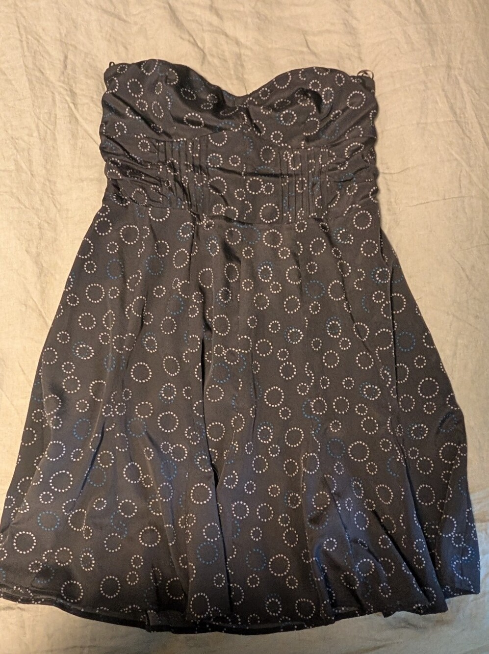 American Eagle Strapless Sweetheart Knee Length Dress Black Circle Print Size 10